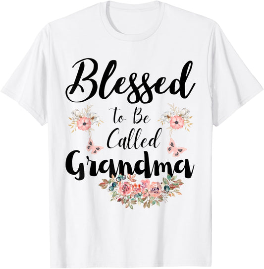 Blessed To Be Called Grandma Women Floral Cute Mothers Day T-Shirt - T-Shirt | White