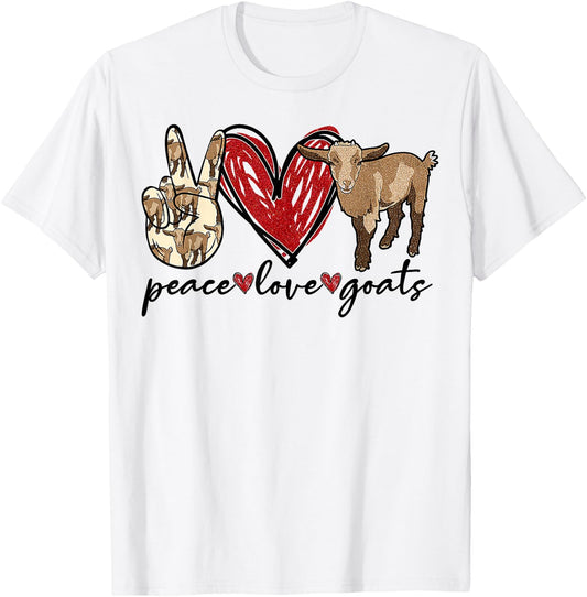 Peace Love Goats Farmer Goat Animal Lover T-Shirt - T-Shirt | White
