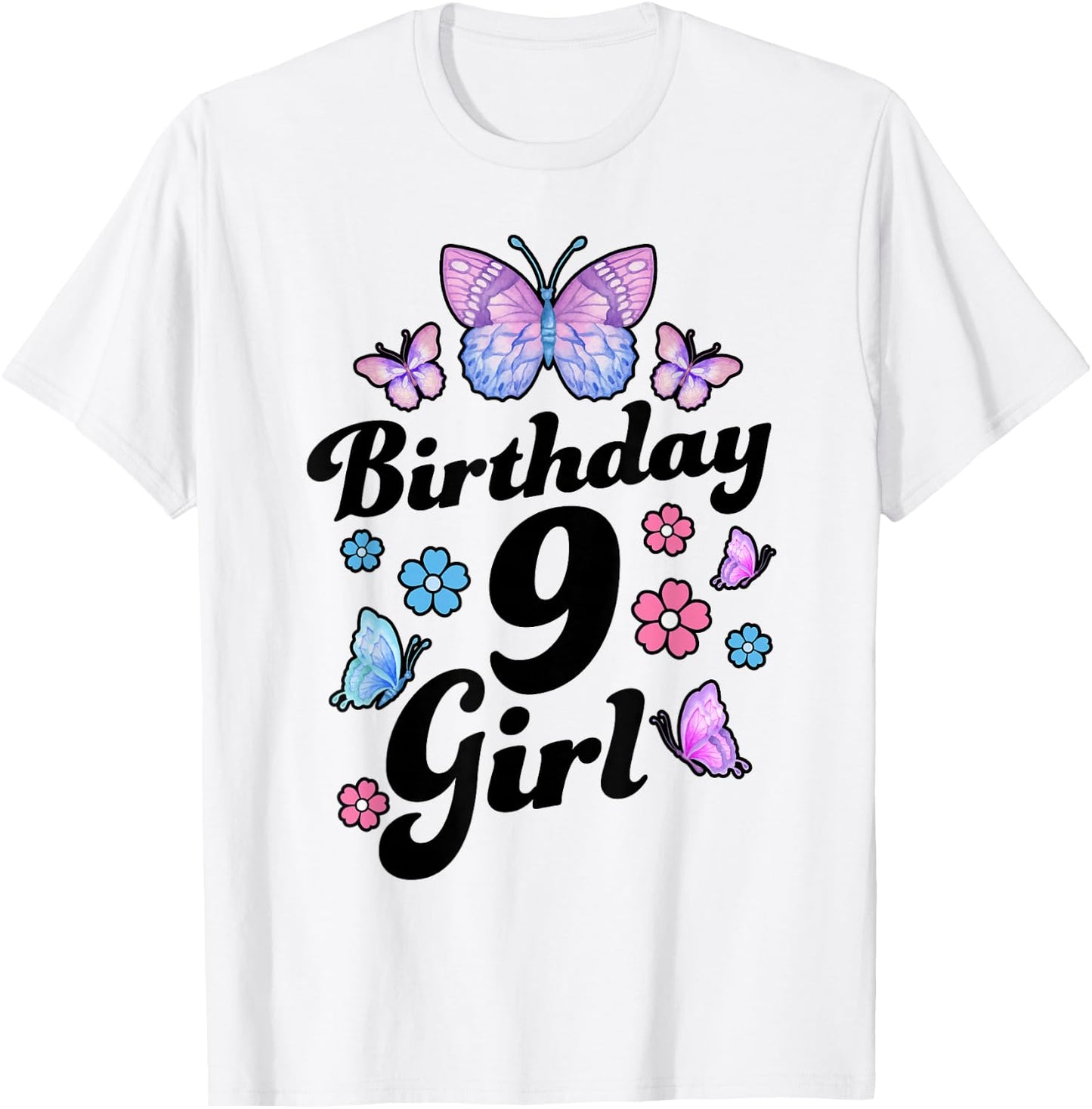 Butterfly Birthday Girl 9 Year Old Cute 9th Bday Party T-Shirt - T-Shirt | White