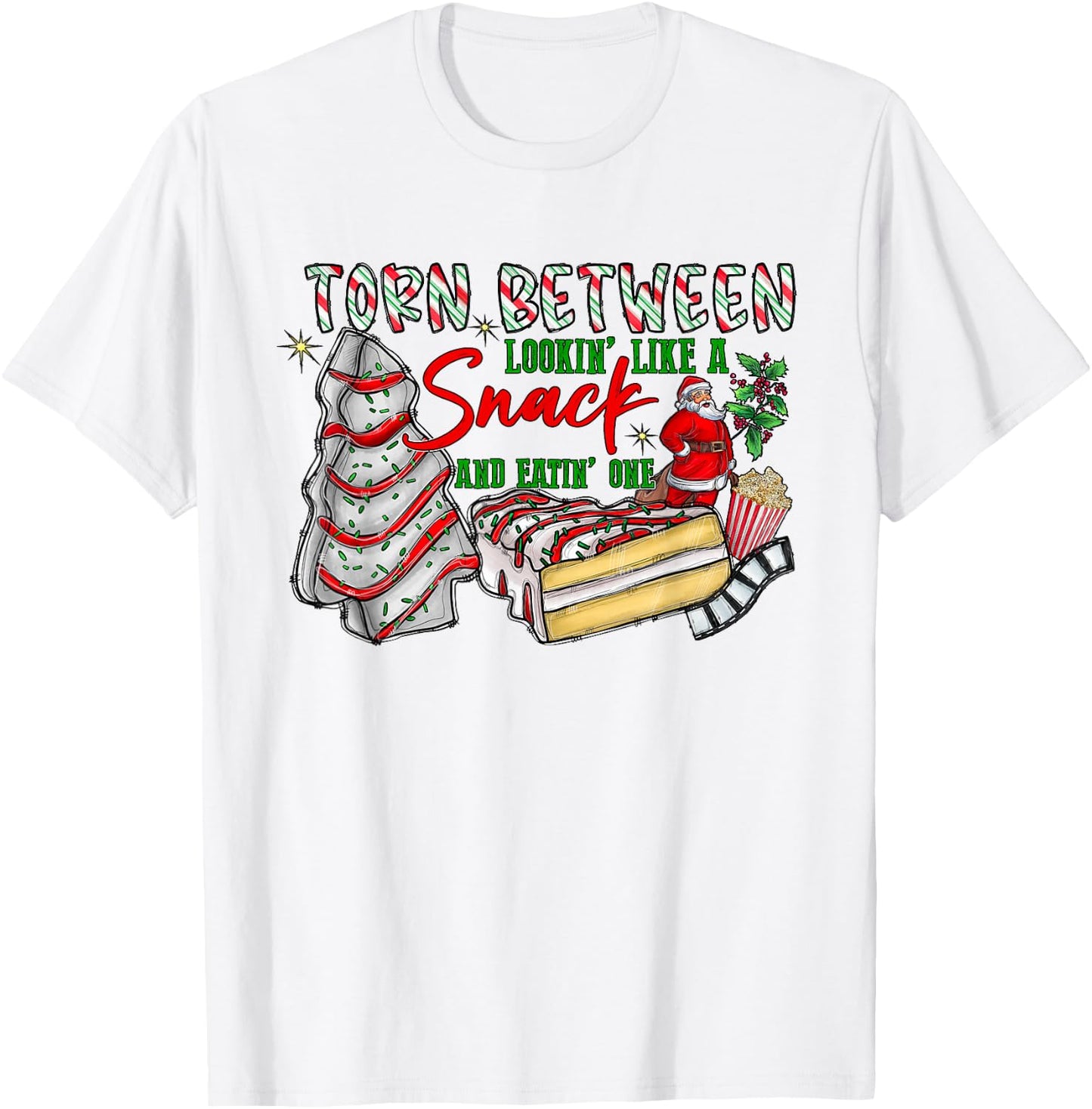Torn Between Looking Like A Snack Eating One Christmas Tree T-Shirt - T-Shirt | White