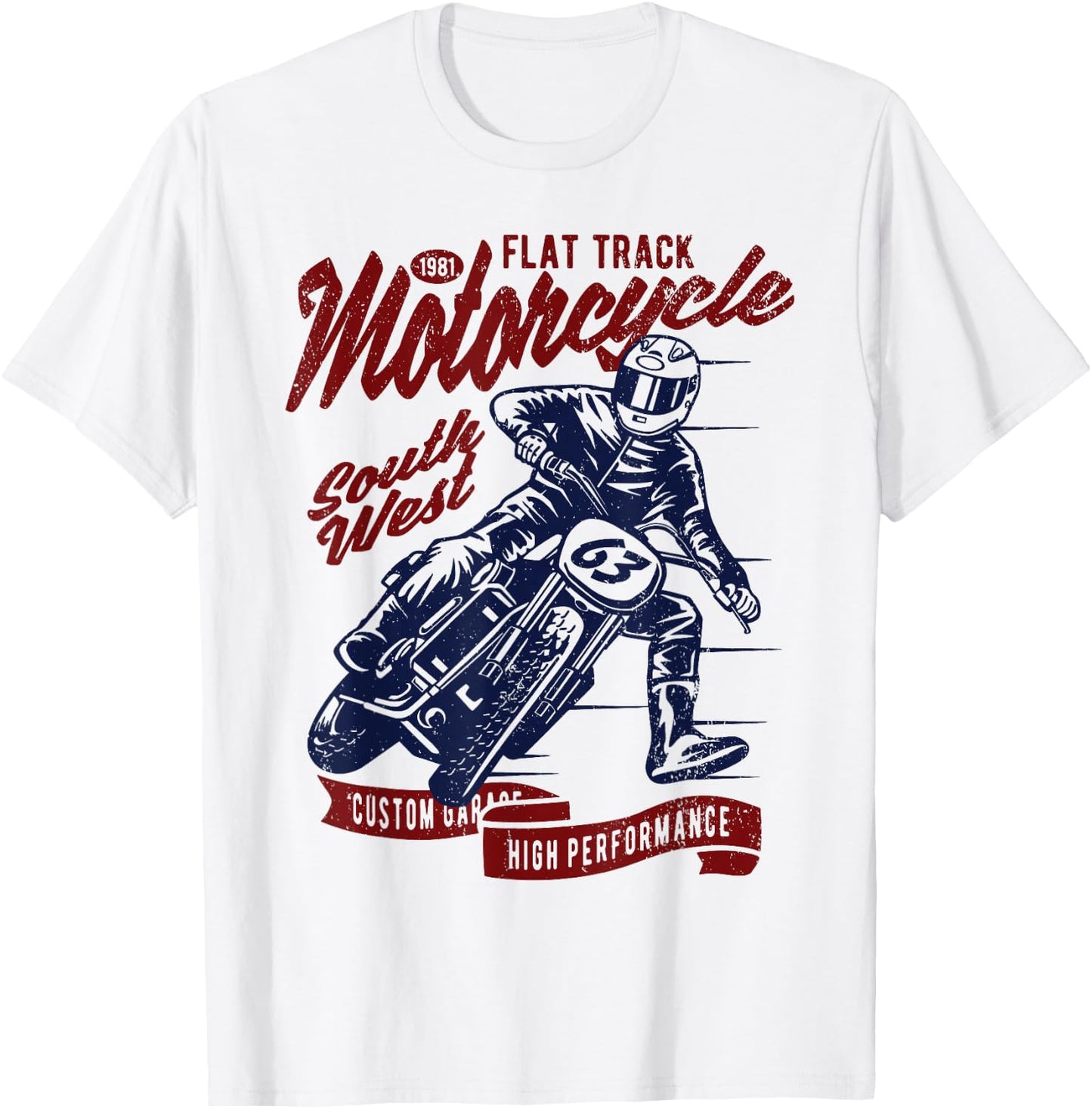 Flat Track Motorcycle Vintage Style Retro Race Design T-Shirt - T-Shirt | White