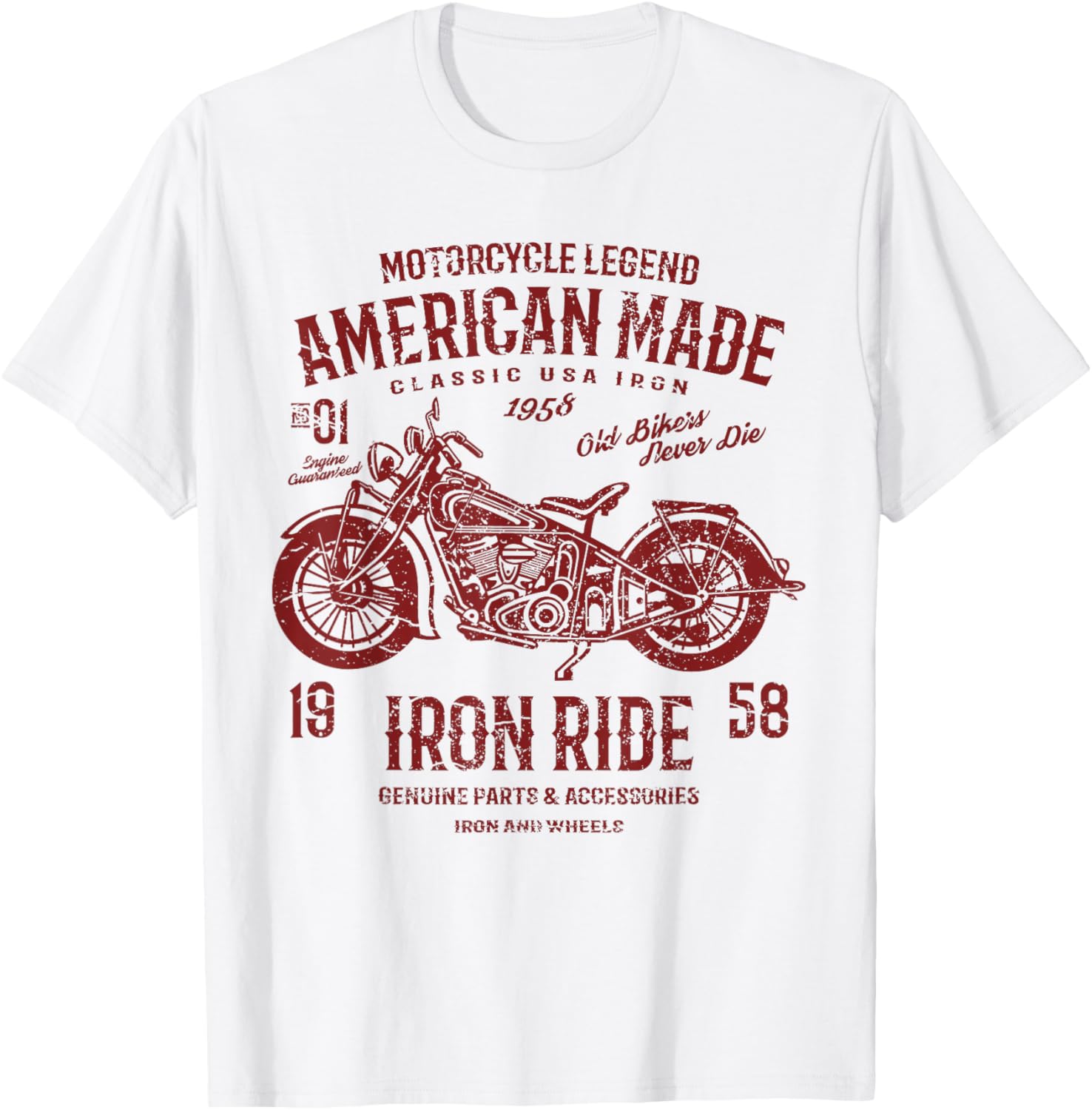 Retro American Vintage Style Motorcycle Distressed Design T-Shirt - T-Shirt | White