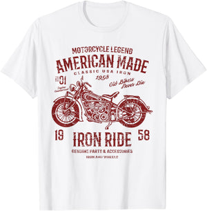 Retro American Vintage Style Motorcycle Distressed Design T-Shirt - T-Shirt | White