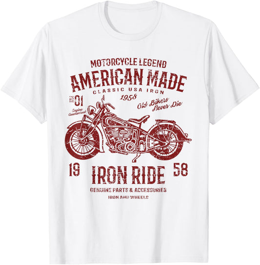 Retro American Vintage Style Motorcycle Distressed Design T-Shirt - T-Shirt | White
