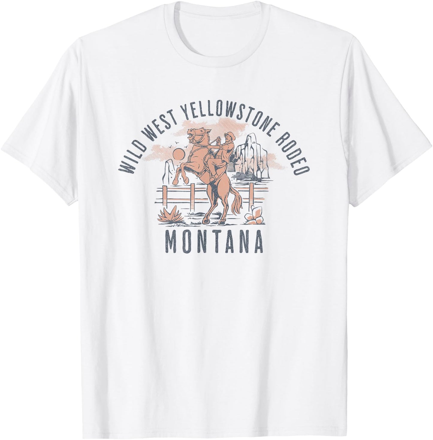 Wild West Yellowstone Rodeo Montana Cowboy and Horse T-Shirt - T-Shirt | White