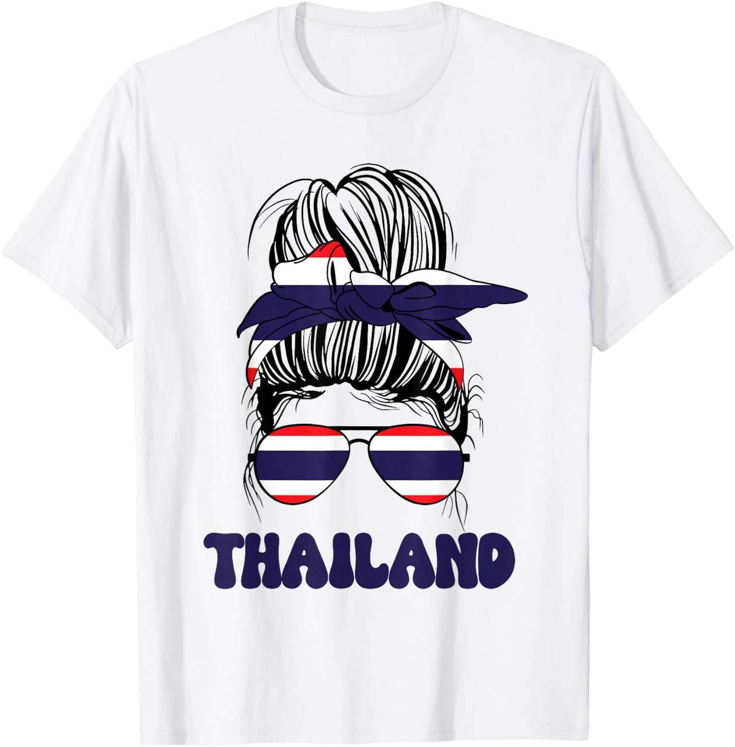 Thai Women Messy Bun, Thailand Flag For Thai Girls T-Shirt - T-Shirt | White