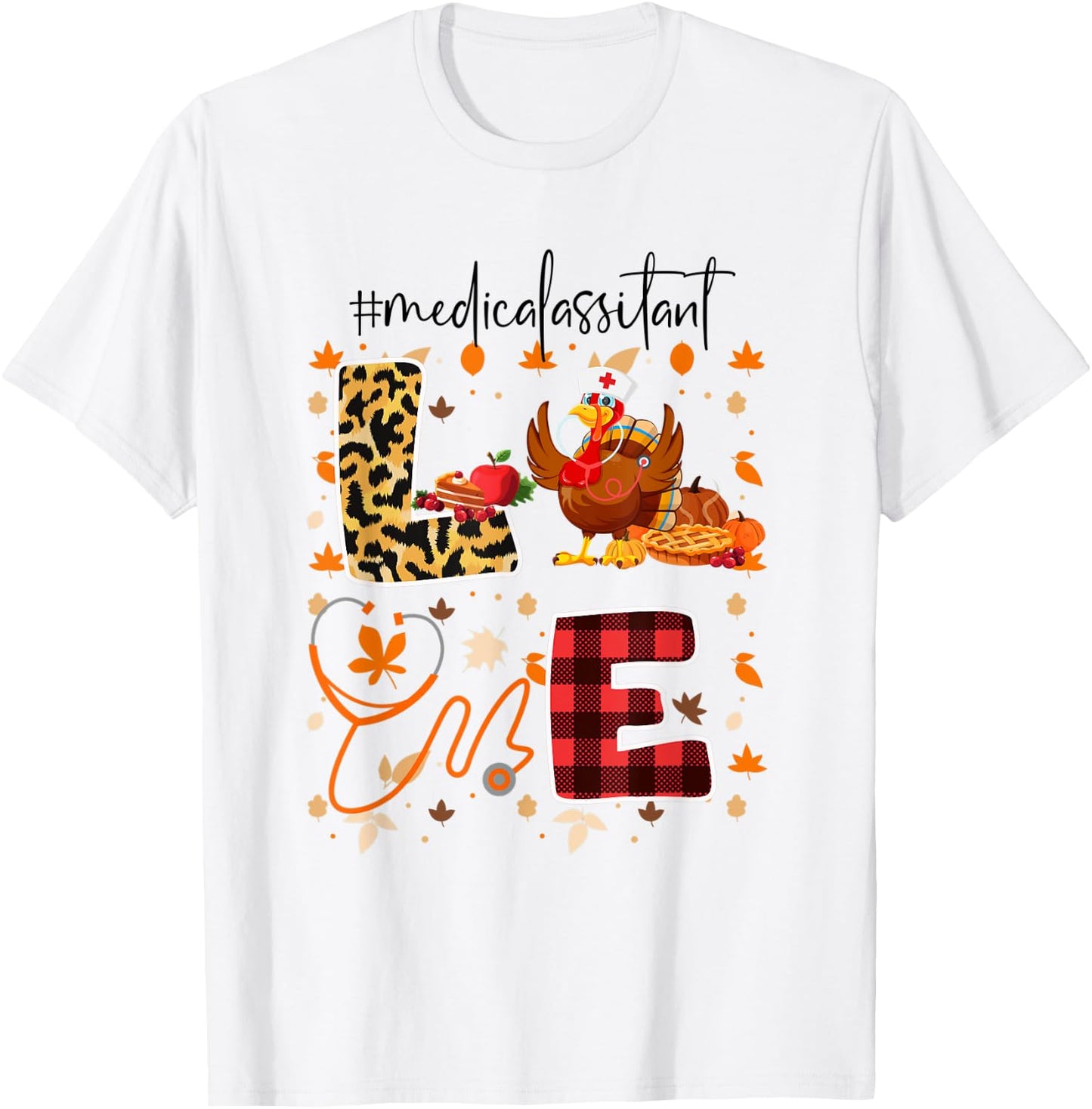 Funny Cute Medical Assistant Thanksgiving Day Leopard Turkey T-Shirt - T-Shirt | White