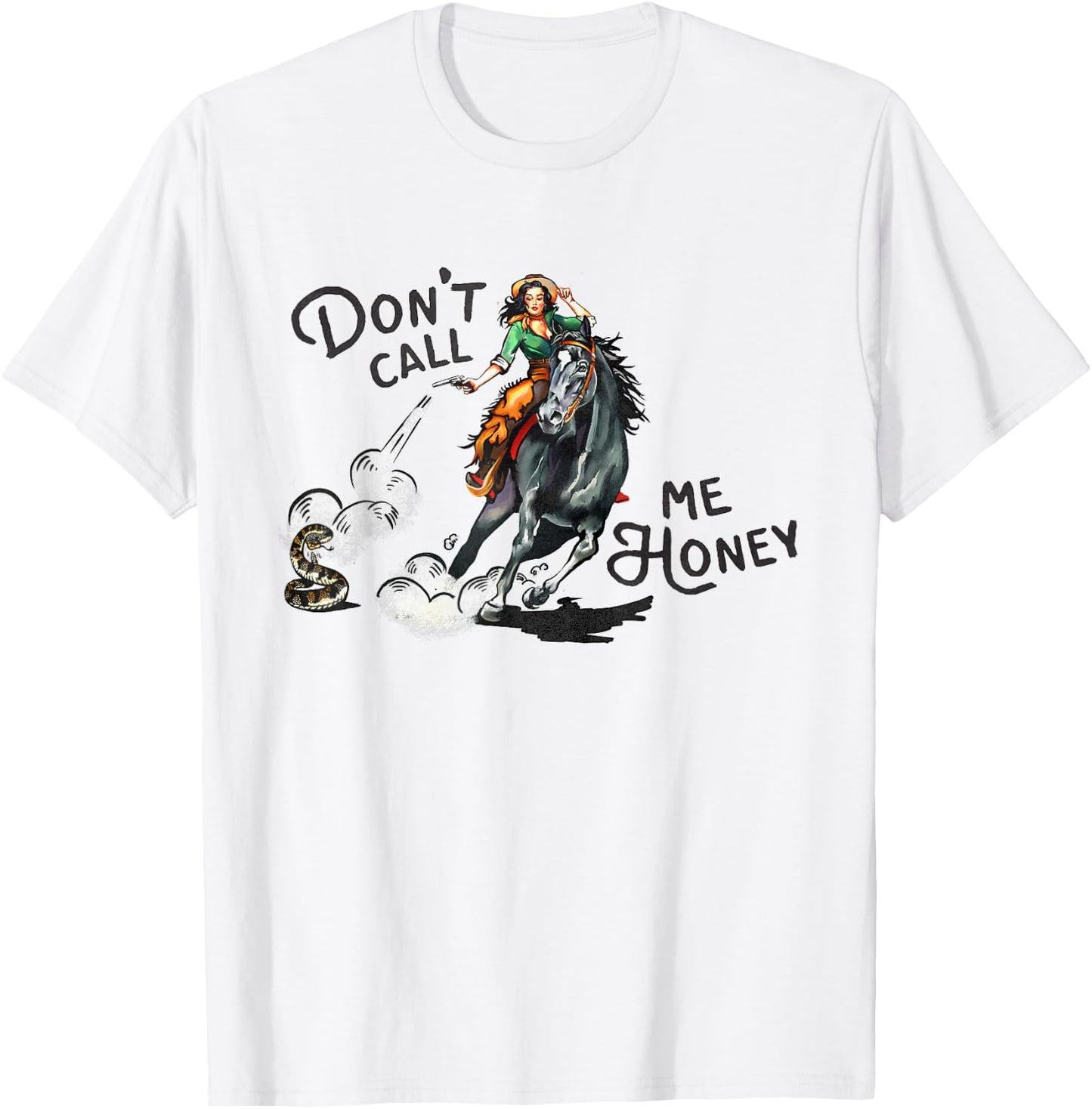 Cool Vintage Wild West Pin Up Girl Cowgirl Cowboy Horseback T-Shirt - T-Shirt | White