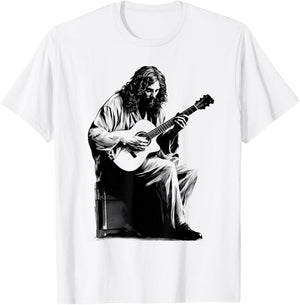 Jesus Playing Acoustic Guitar Vintage Guitarist Music Lovers T-Shirt - T-Shirt | White