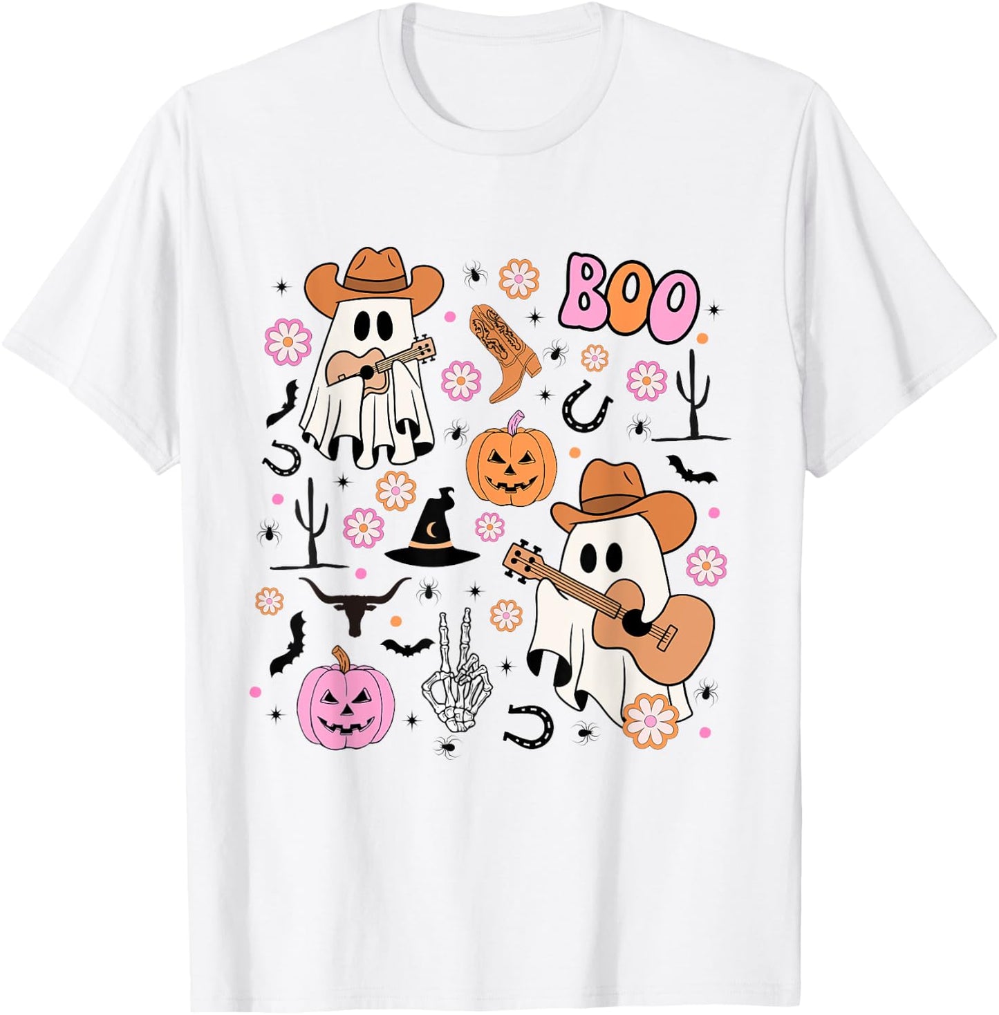 Spooky Ghost Cowboy Cute Halloween Boo Western Retro Pastel T-Shirt - T-Shirt | White