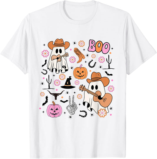 Spooky Ghost Cowboy Cute Halloween Boo Western Retro Pastel T-Shirt - T-Shirt | White