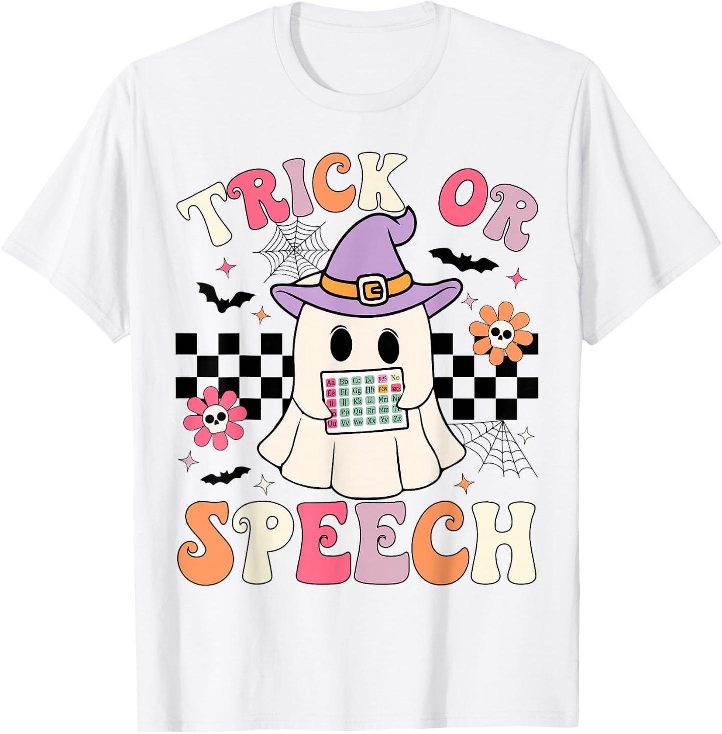 Trick or Speech Retro SLP Halloween Speech Therapy Halloween T-Shirt - T-Shirt | White