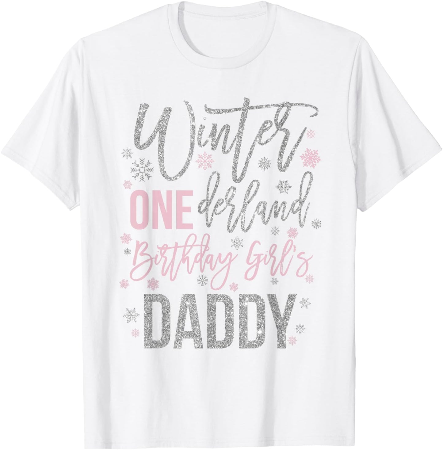 Daddy Pink Winter Onederland 1st Birthday Snowflake Matching T-Shirt - T-Shirt | White