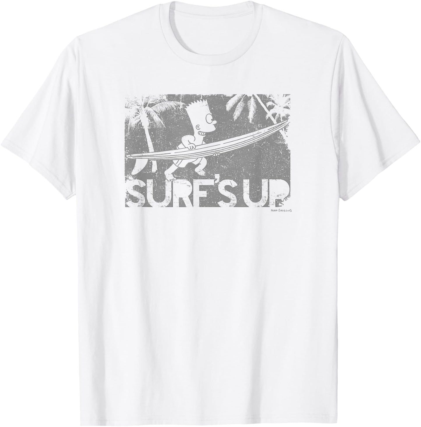 The Simpsons Bart Vintage Distressed Surf's Up Post Card T-Shirt - T-Shirt | White