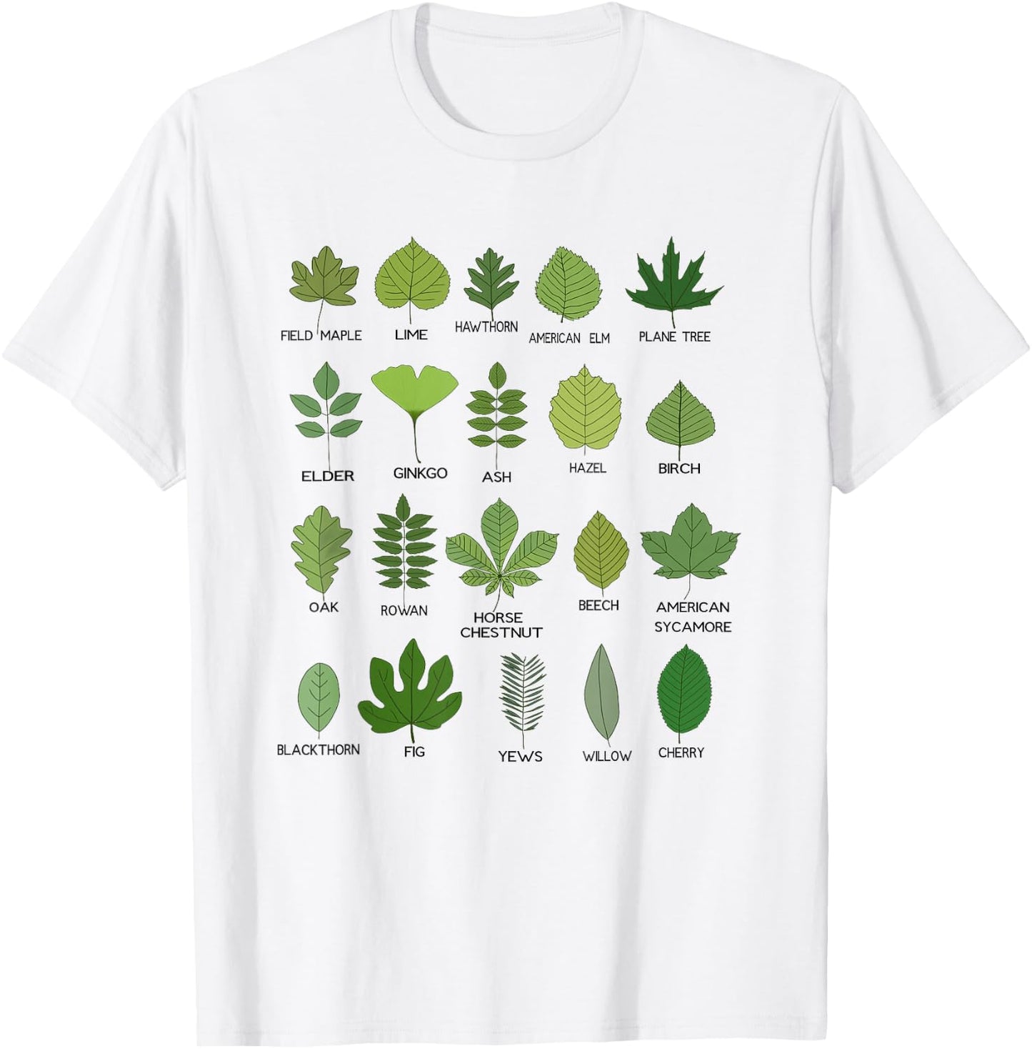 Different Types of Tree Leaves, Common Leaves, Nature Lovers T-Shirt - T-Shirt | White