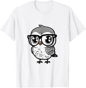 Nerdy Birdy Kawaii Cute Happy Bird with Glasses Animal T-Shirt - T-Shirt | White