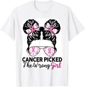 Breast Cancer Awareness Cancer Picked Wrong Girl Kids Youth T-Shirt - T-Shirt | White