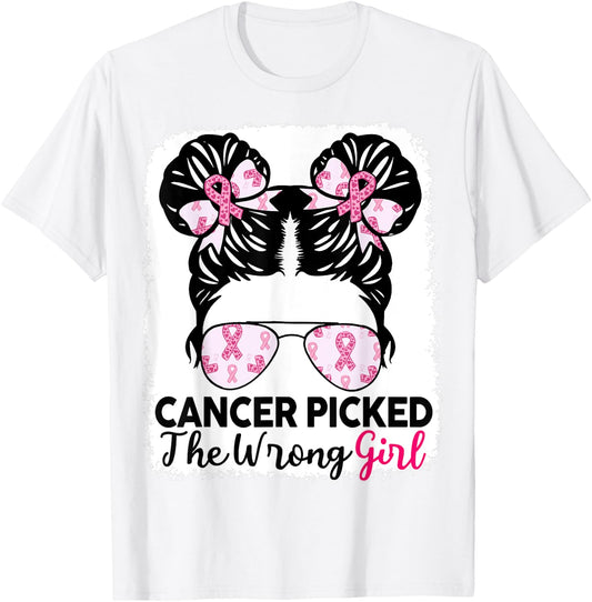 Breast Cancer Awareness Cancer Picked Wrong Girl Kids Youth T-Shirt - T-Shirt | White