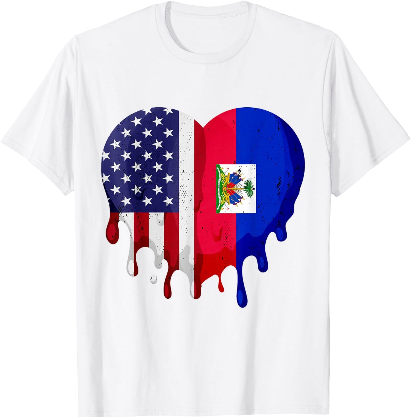 American Haitian Hispanic Heritage Month Flag Heart T-Shirt - T-Shirt | White