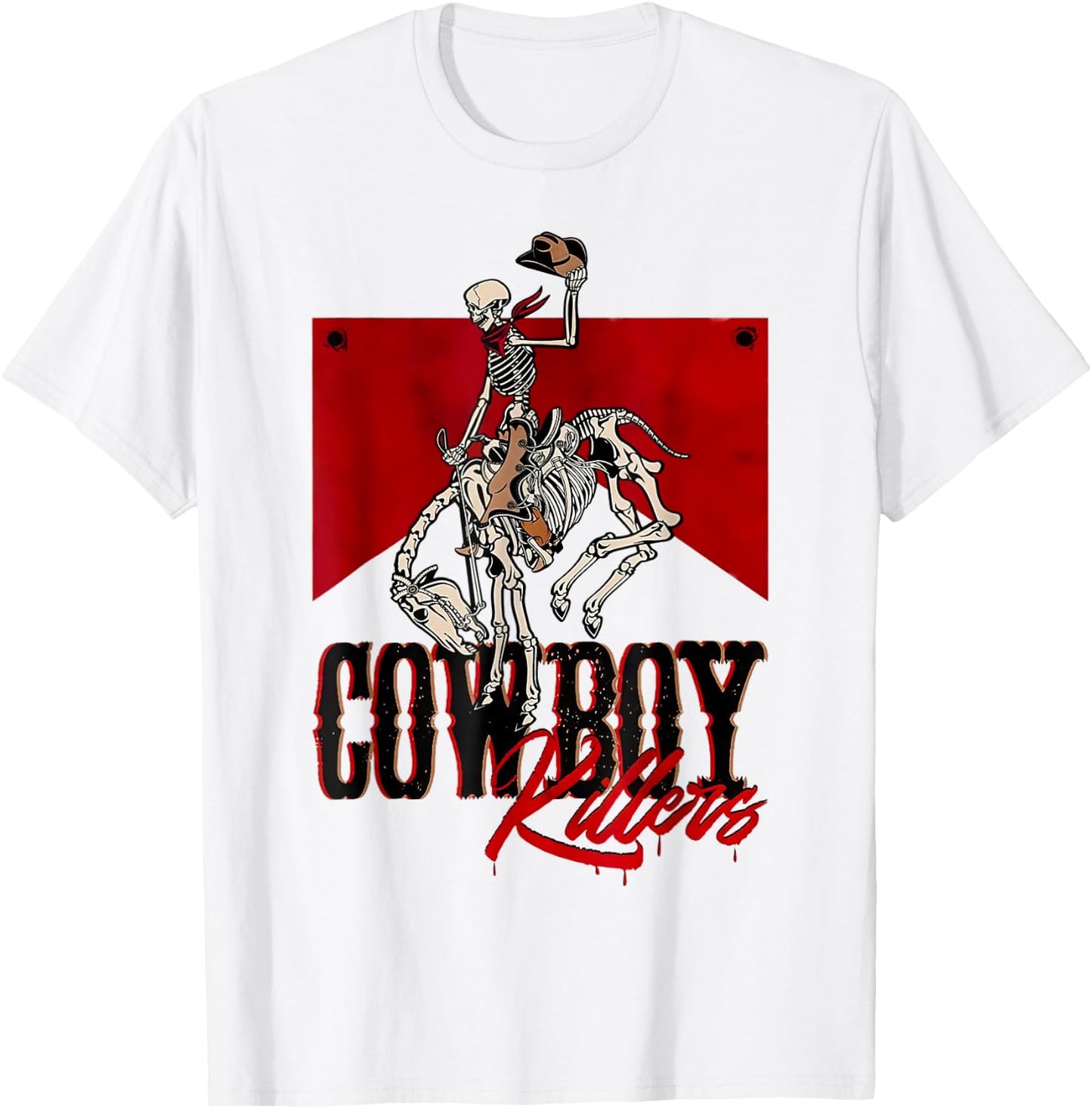 Cowboy Kller Vintage Skeleton Boho Western Country T-Shirt - T-Shirt | White