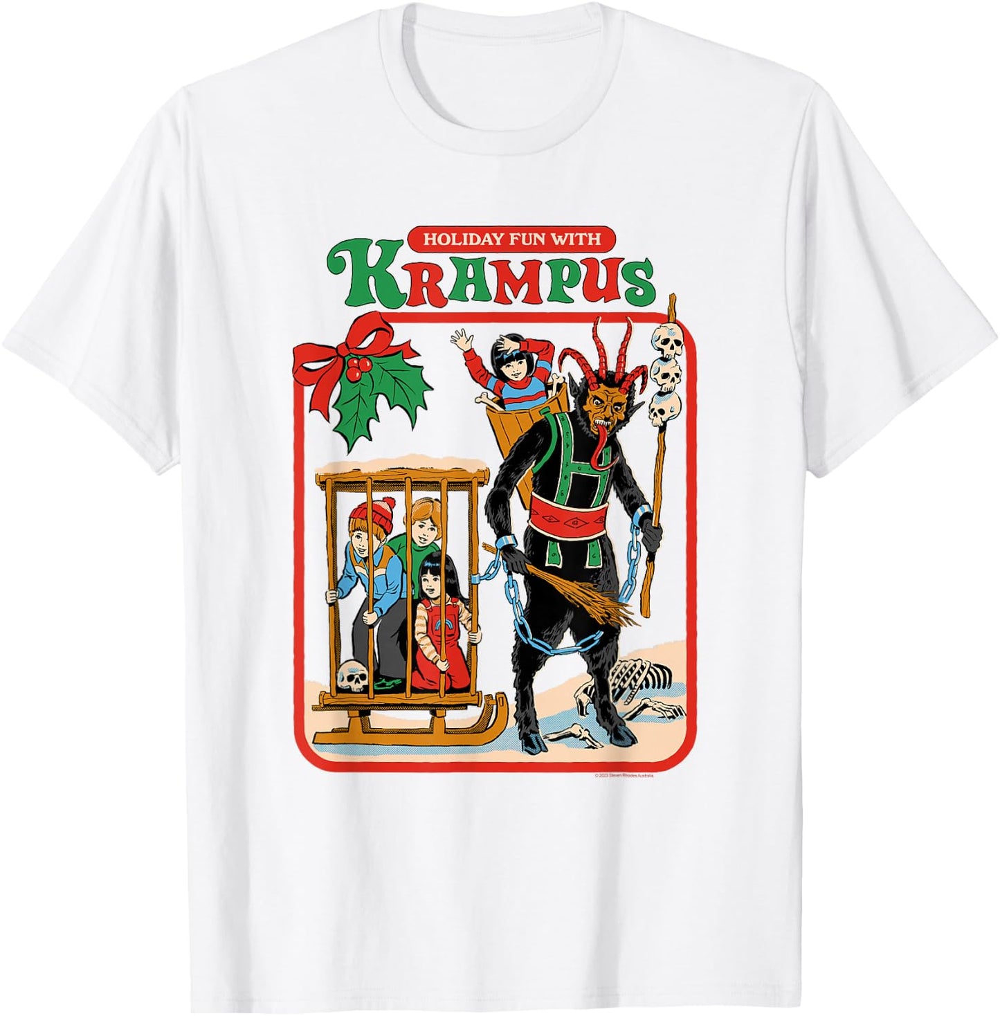 Steven Rhodes Holiday Fun with Krampus Retro Dark Humor T-Shirt - T-Shirt | White