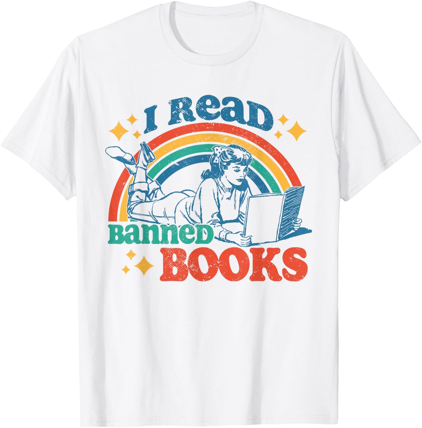 I Read Banned Books Funny Book Lover Retro Reading T-Shirt - T-Shirt | White