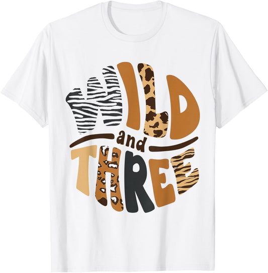 Kids Wild And Three 3rd Birthday Boy Funny Leopard Toddler T-Shirt - T-Shirt | White