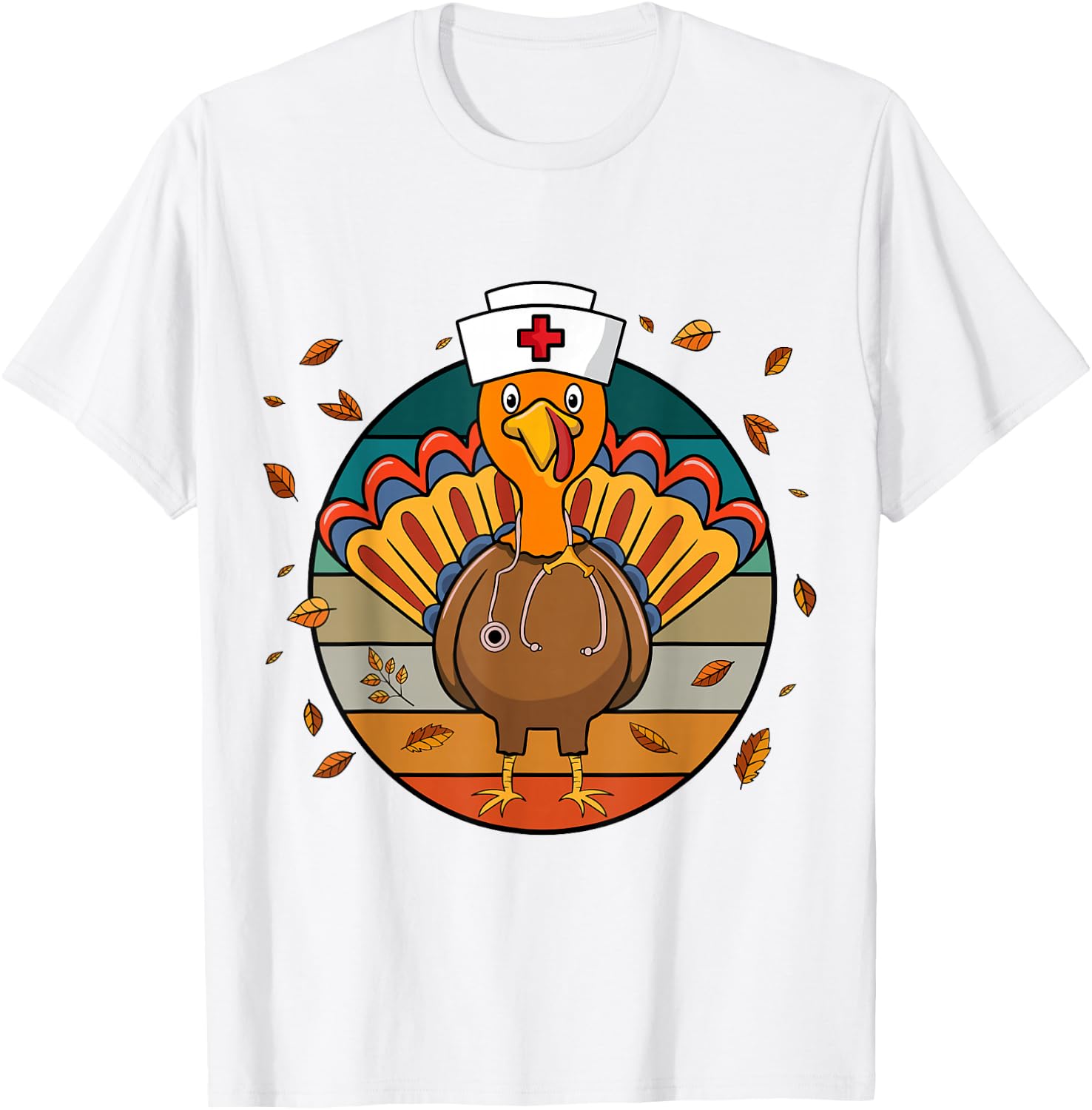 Happy Thanksgiving Funny Turkey Nurse T-Shirt - T-Shirt | White