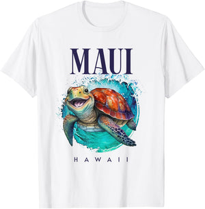 Maui Hawaii Watercolor Happy Sea Turtle T-Shirt - T-Shirt | White