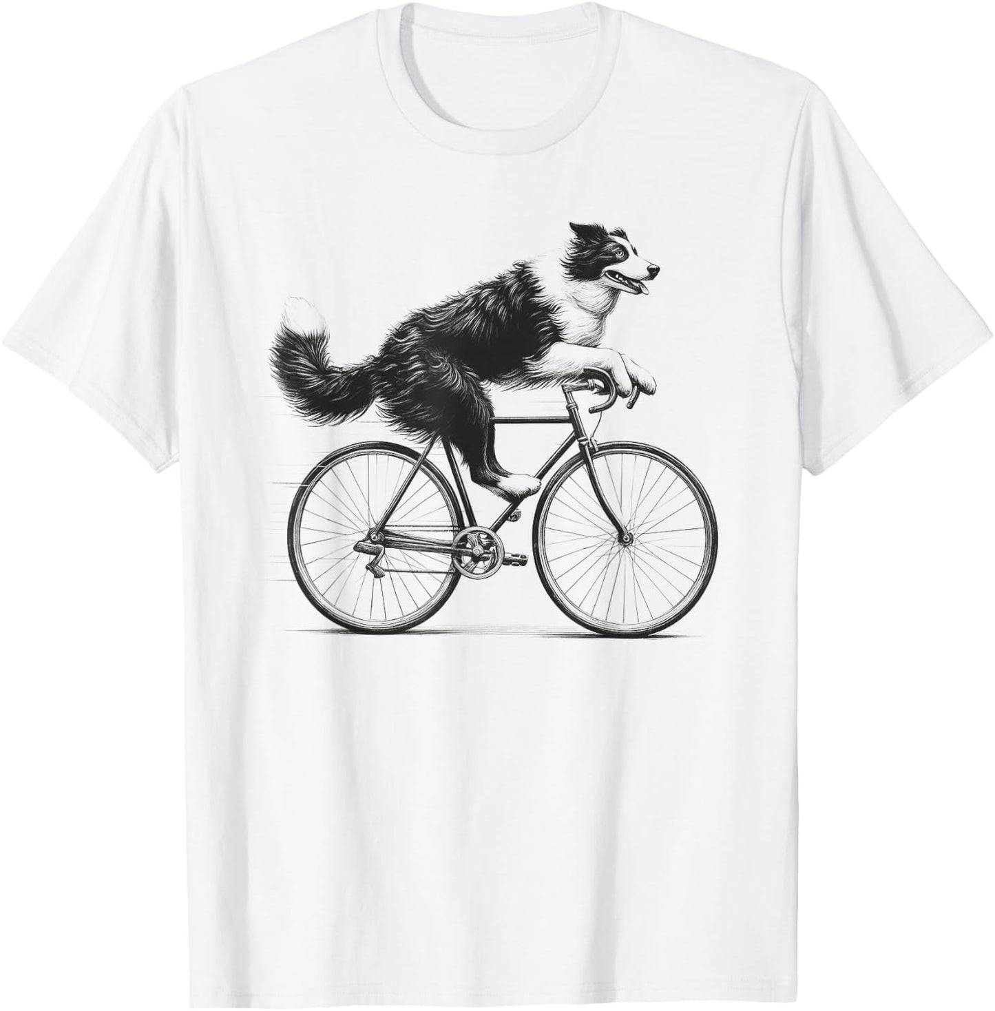 Border Collie Dog Riding a Bike Bicycle Biker Cycling Men Women Kids T-Shirt - T-Shirt | White
