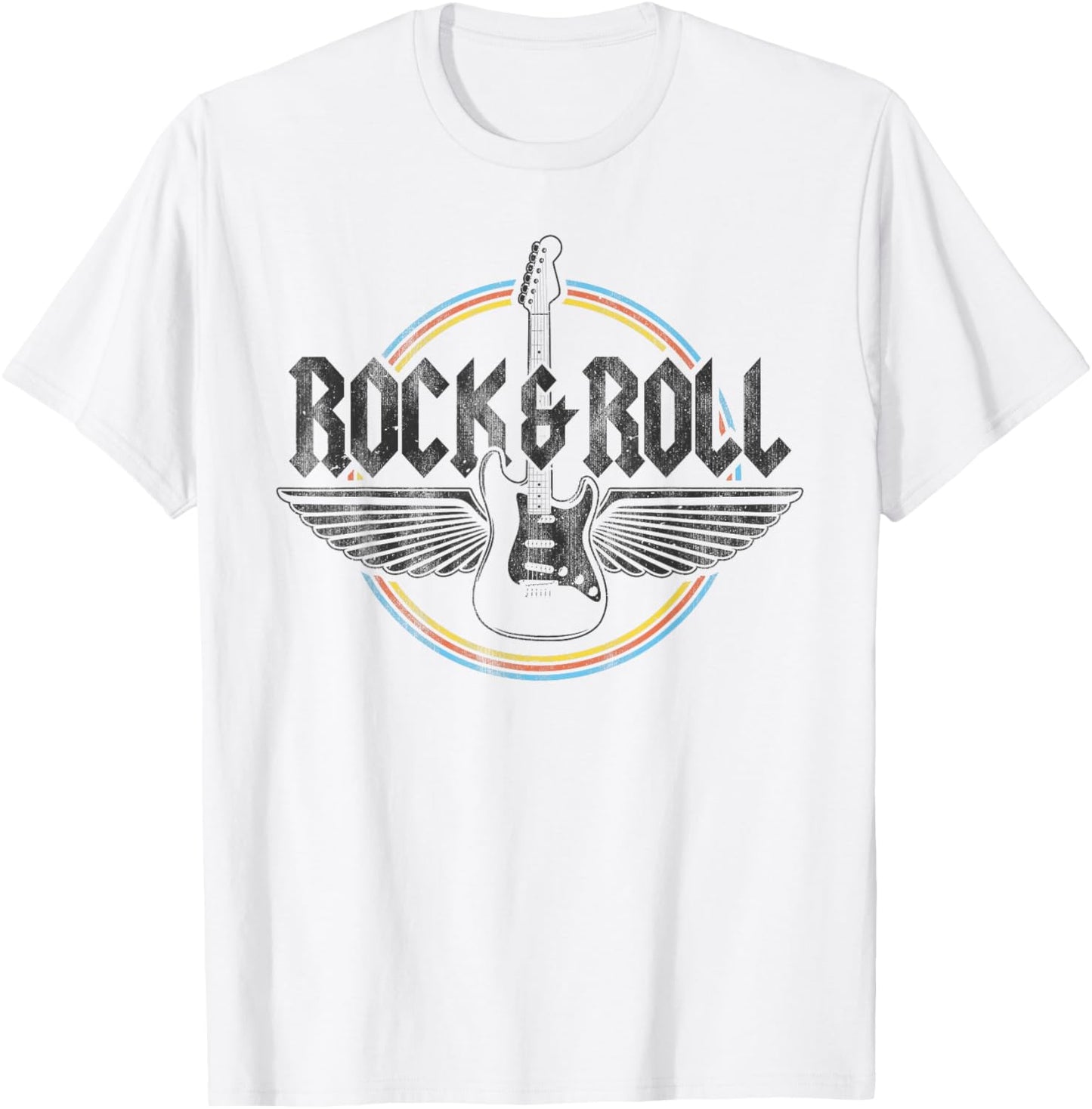 Retro Vintage Rock & Roll Guitar Wings Music Concert Band T-Shirt - T-Shirt | White