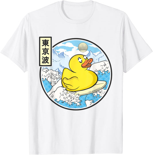 Rubber Duck Great Waves Kawaii Aesthetic T-Shirt - T-Shirt | White