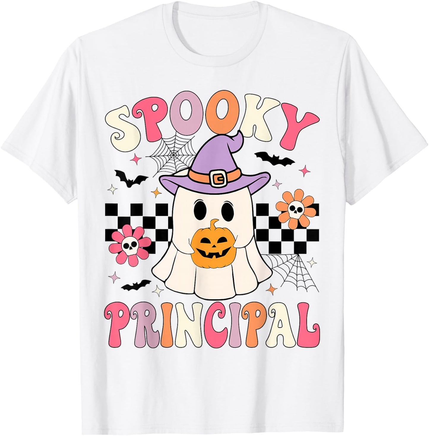 Groovy Spooky Principal Ghost Pumpkin Halloween Principal T-Shirt - T-Shirt | White