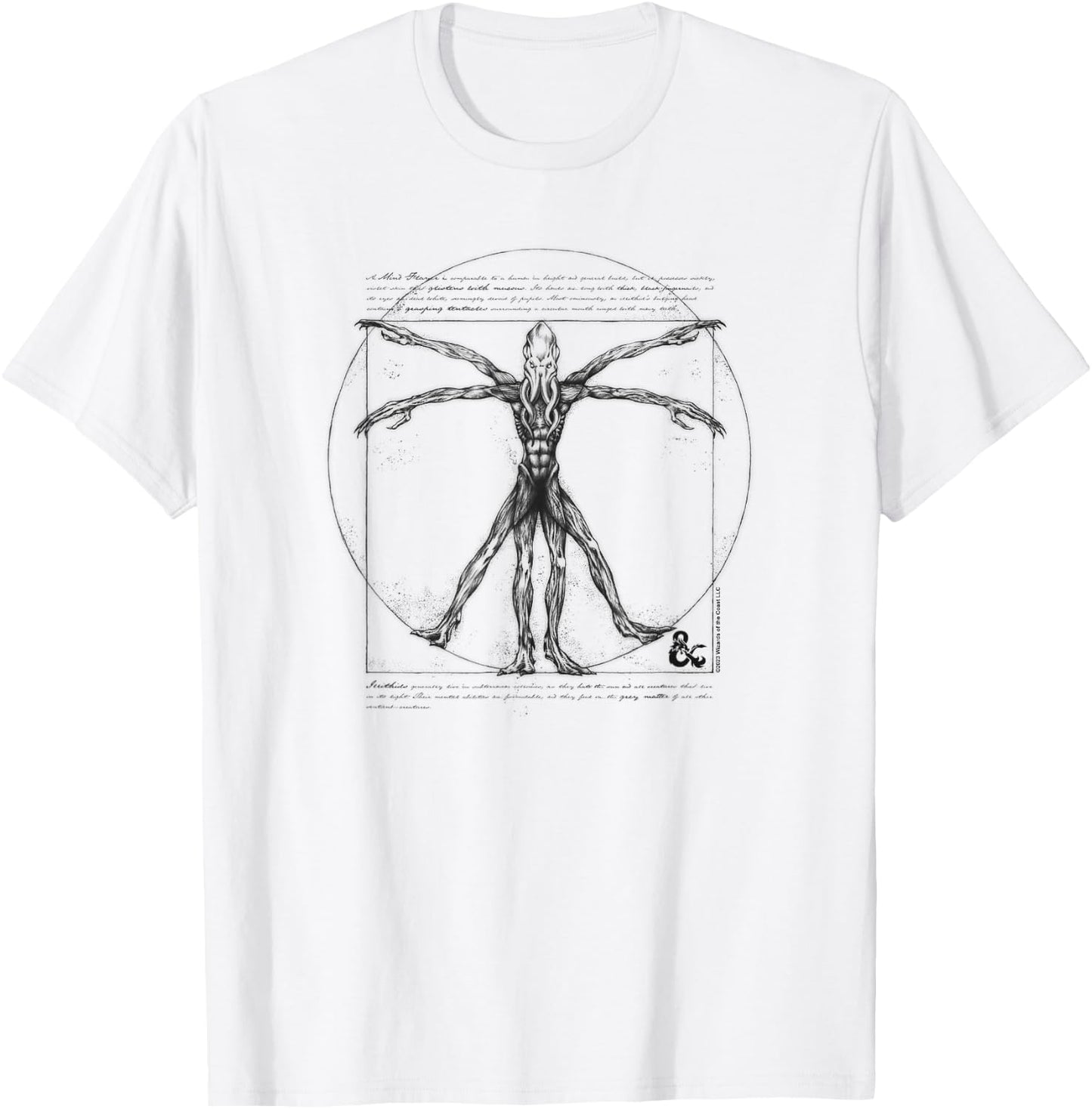 Dungeons & Dragons Mind Flayer Vitruvian Man Vintage Sketch T-Shirt - T-Shirt | White