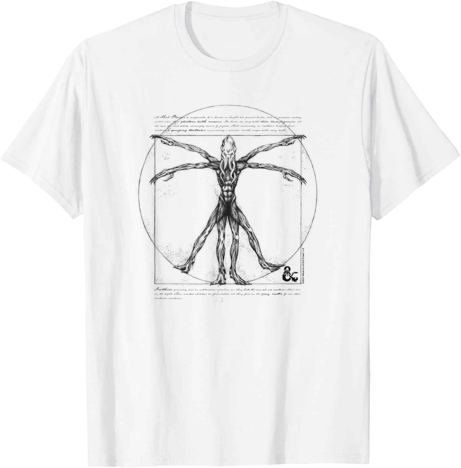 Dungeons & Dragons Mind Flayer Vitruvian Man Vintage Sketch T-Shirt - T-Shirt | White