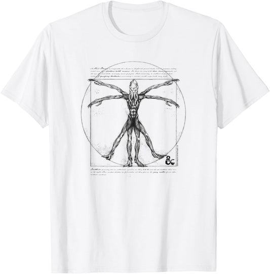 Dungeons & Dragons Mind Flayer Vitruvian Man Vintage Sketch T-Shirt - T-Shirt | White