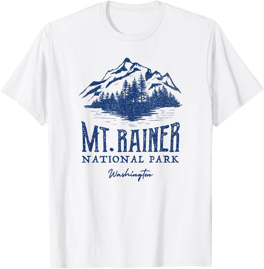 Mt. Rainier National Park Vintage Mountains Graphic T-Shirt - T-Shirt | White
