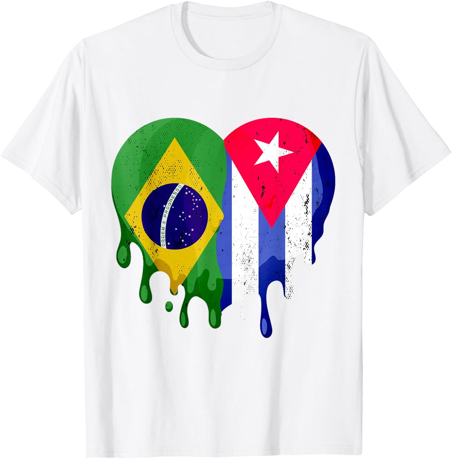 Brazil Cuba Flag Heart Citizen Grown Patriot Country T-Shirt - T-Shirt | White