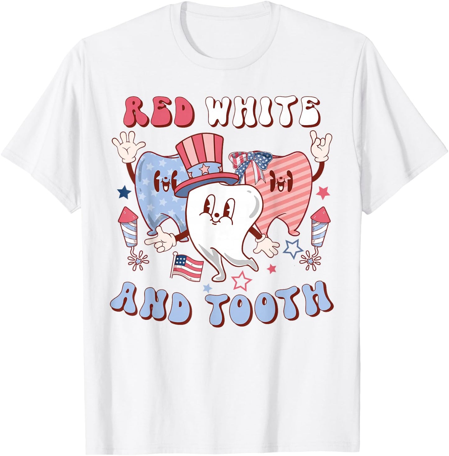 Red White And Tooth 4th Of July Retro Pediatric Dentist Kids Men T-Shirt - T-Shirt | White