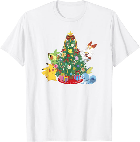 Pokémon Christmas Group Shot Decorating The Tree T-Shirt - T-Shirt | White