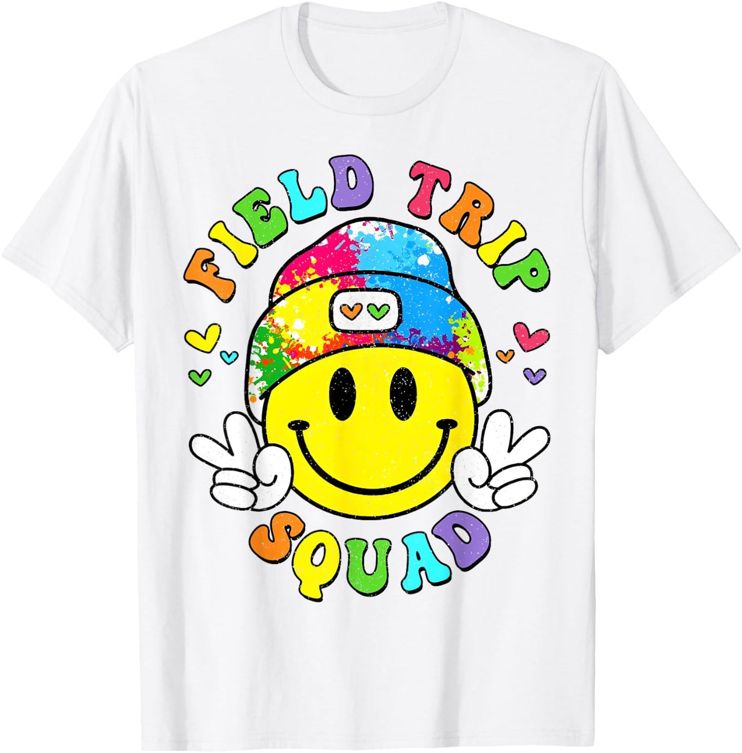 Hippie smile Face Field Trip Squad Groovy Field Day 2024 T-Shirt - T-Shirt | White