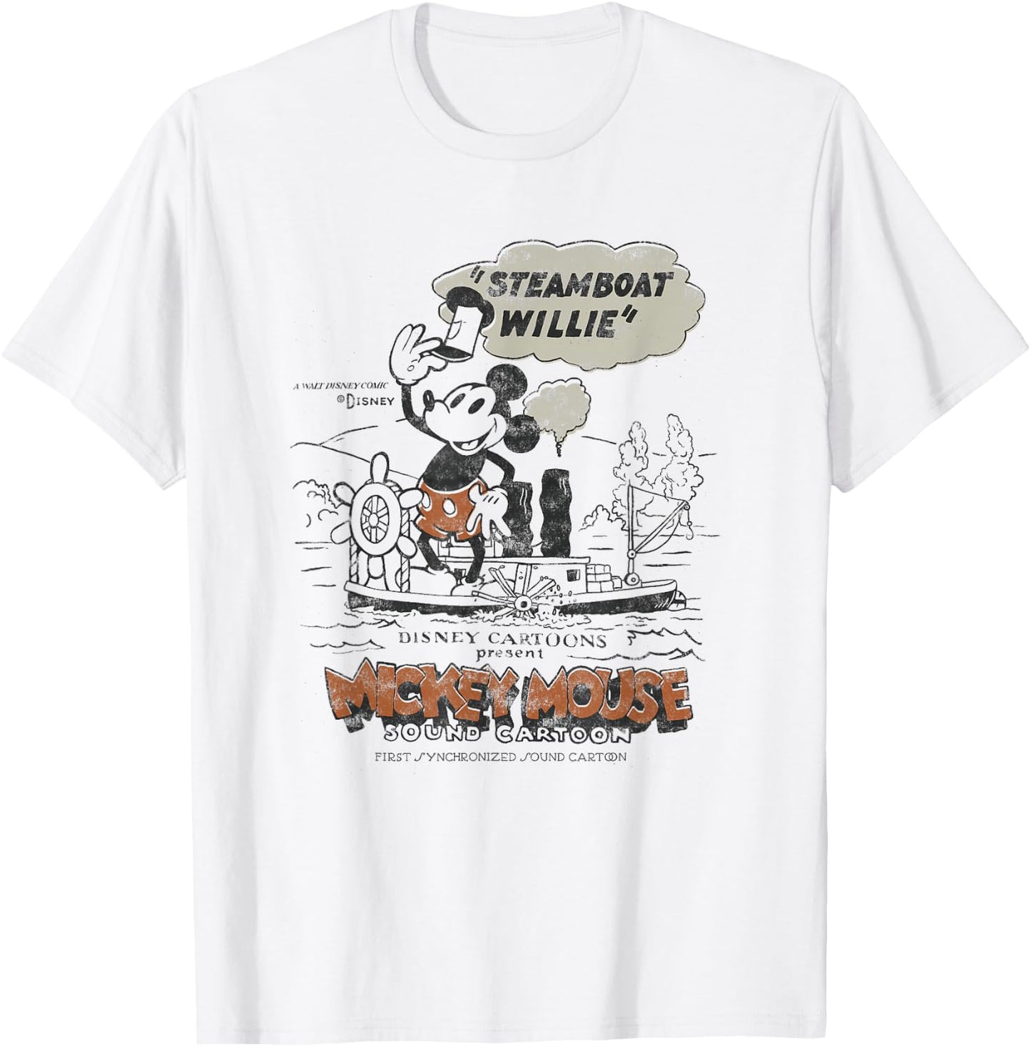Disney 100 Mickey Mouse Steamboat Willie Sound Cartoon D100 T-Shirt - T-Shirt | White