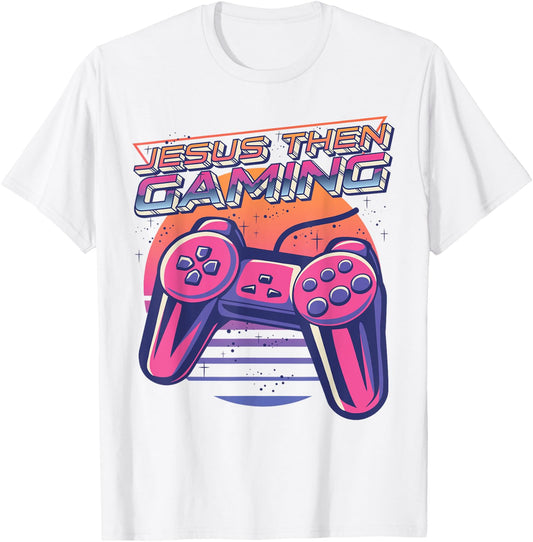 Jesus Then Gaming Gamer Christian Boys Video Game Controller T-Shirt - T-Shirt | White