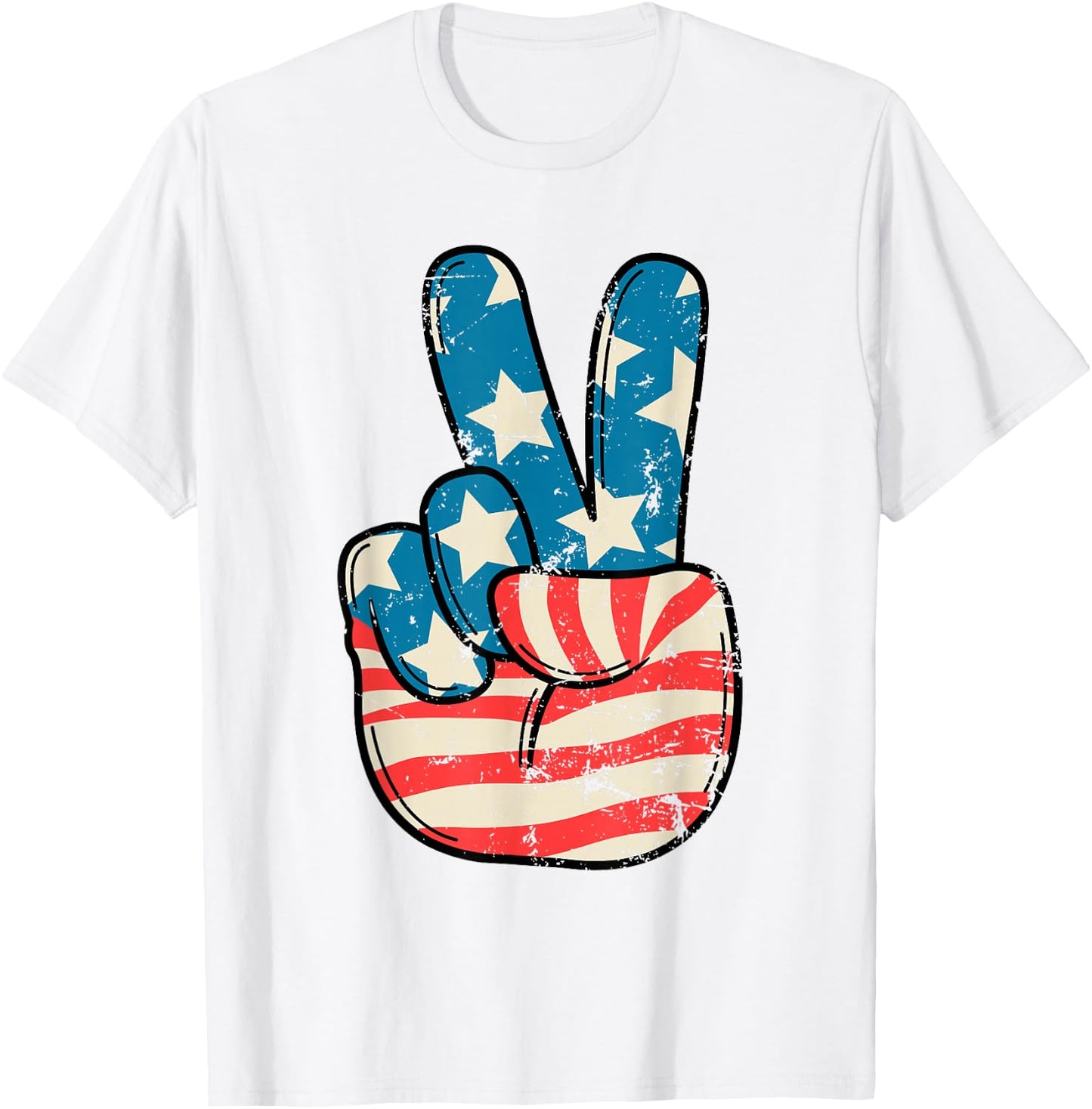 USA Flag Peace Sign Hand 4th of July Patriotic Men Boys T-Shirt - T-Shirt | White
