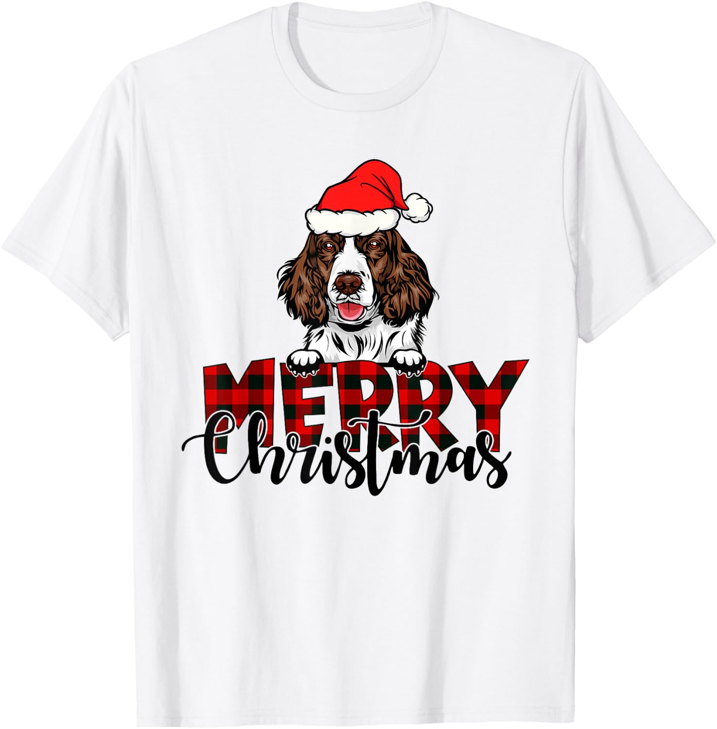 Merry Christmas English Springer Spaniel Dog Christmas Santa T-Shirt - T-Shirt | White
