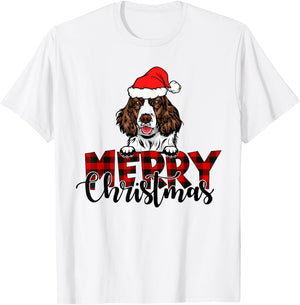 Merry Christmas English Springer Spaniel Dog Christmas Santa T-Shirt - T-Shirt | White