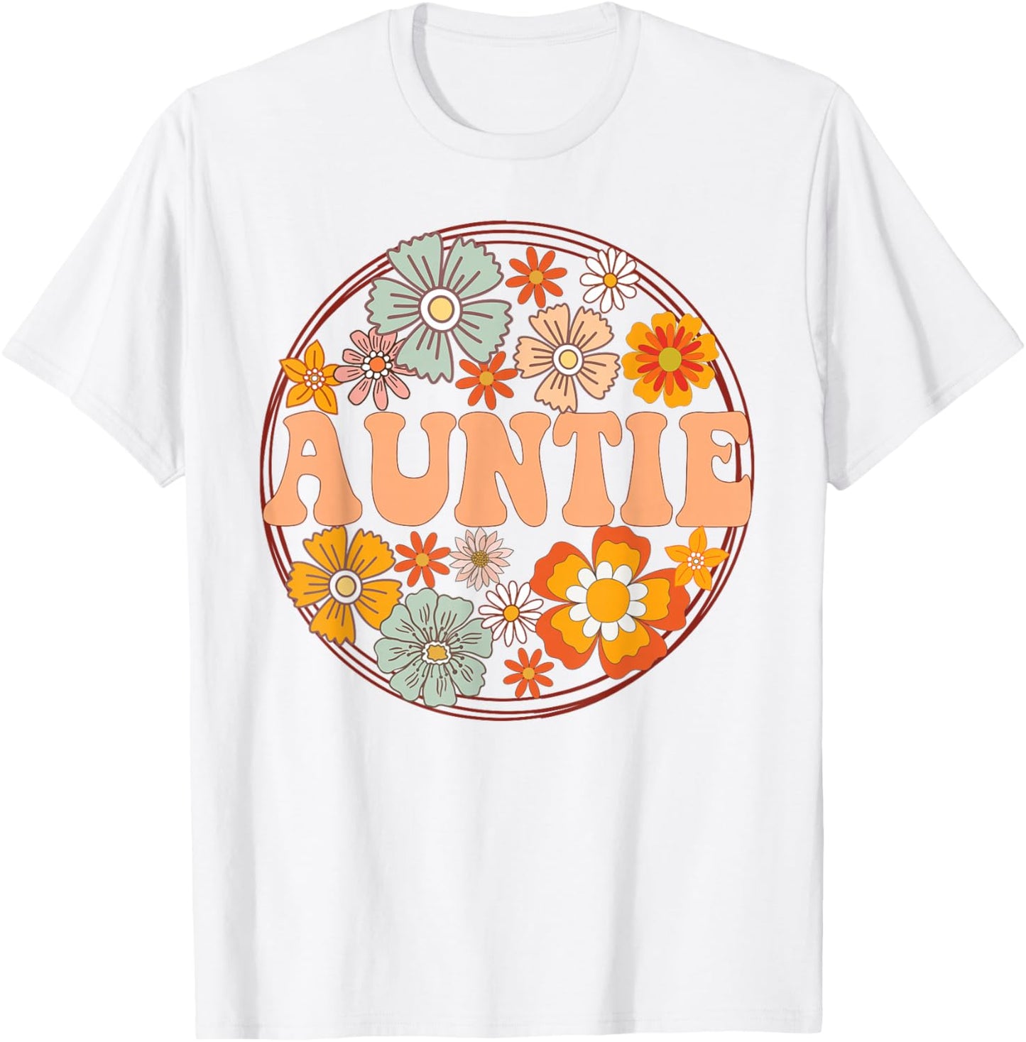 Groovy Auntie Retro Flowers Women Mother's Day Aunt T-Shirt - T-Shirt | White