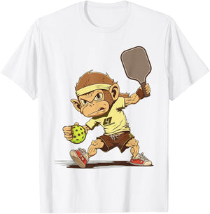 Funny Monkey Play Pickleball T-Shirt - T-Shirt | White