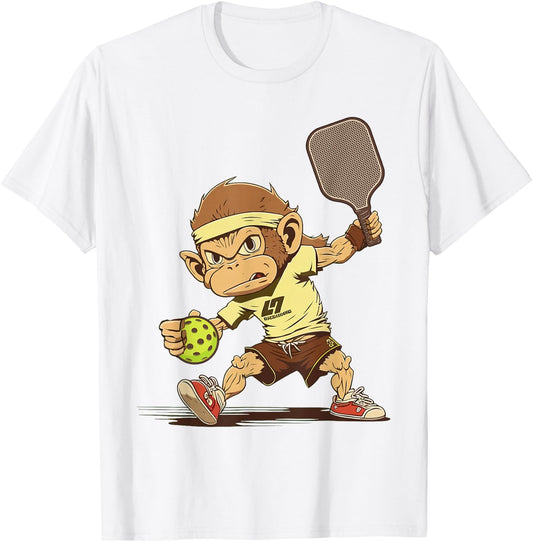 Funny Monkey Play Pickleball T-Shirt - T-Shirt | White