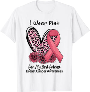 I Wear Pink For My Best Friend Ribbon Leopard Heart T-Shirt - T-Shirt | White